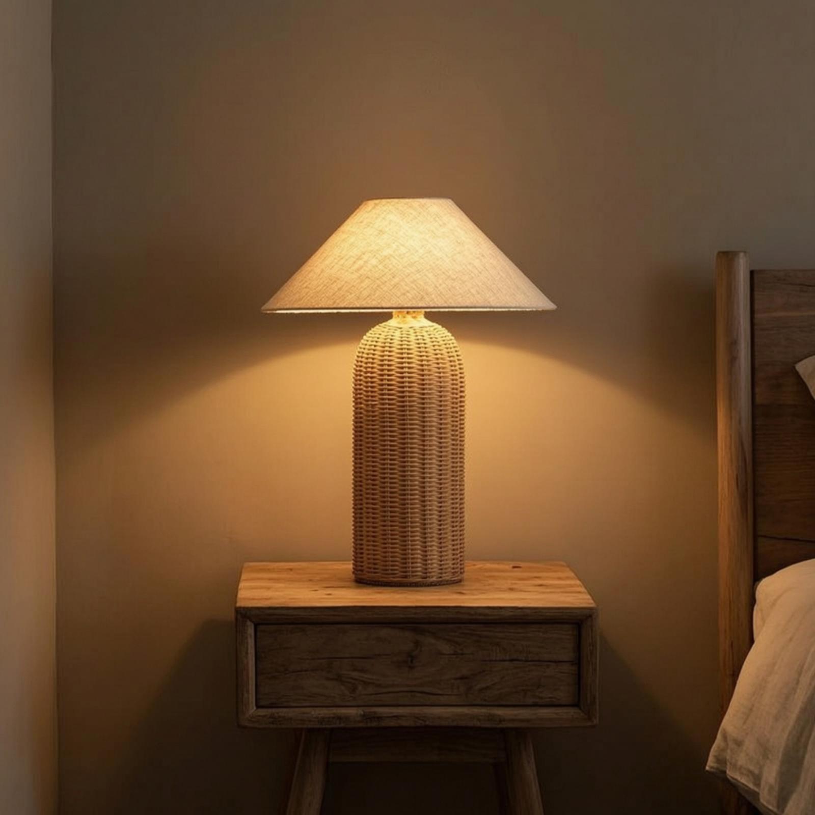 Room Lighting Bedroom Decor - Lampka nocna z rattanową podstawą i