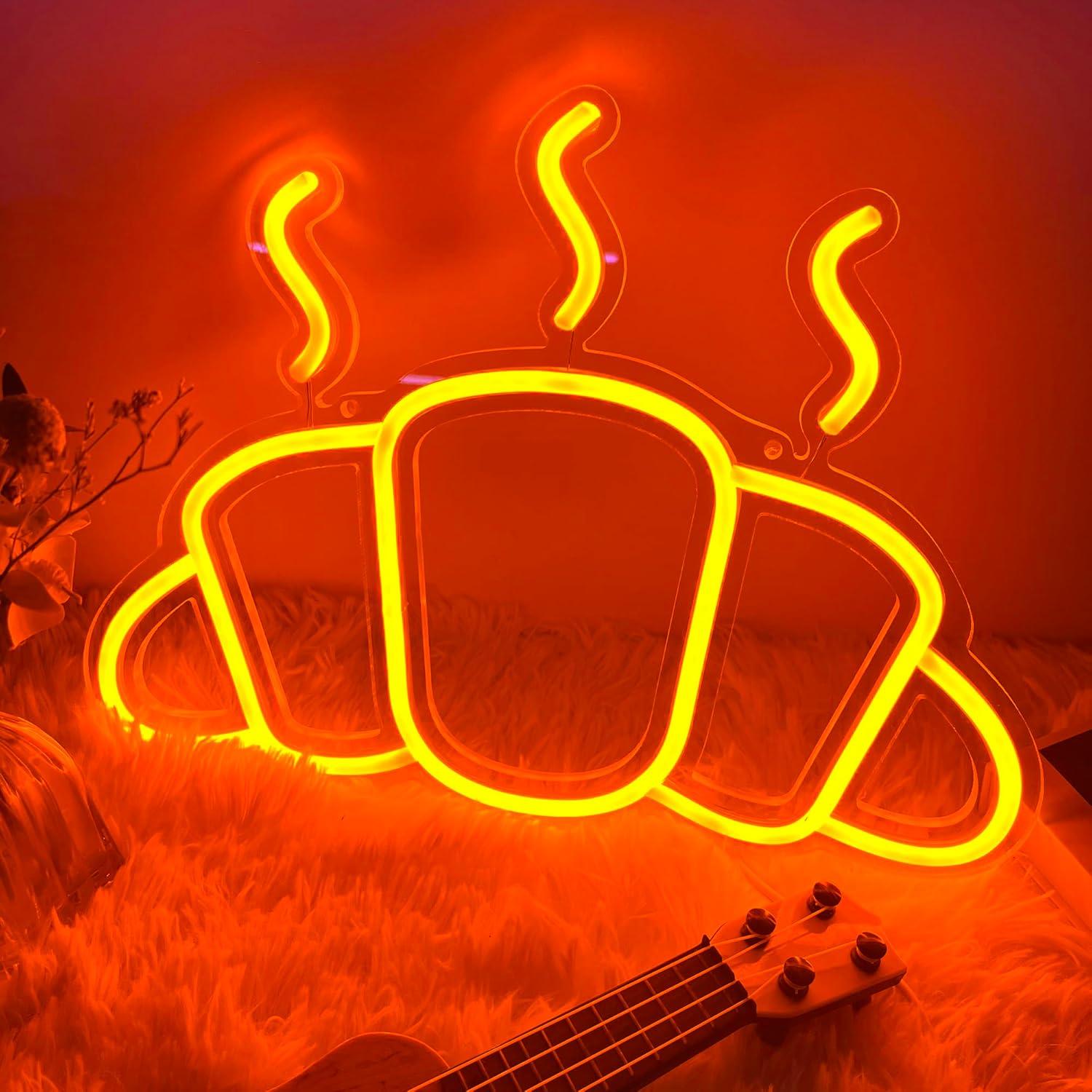 Kitchen Decor Lighting - Neonowy szyld Croissant, zasilany przez USB,