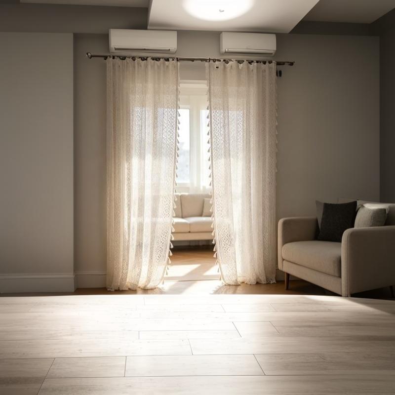 Kitchen Decor Lighting - Francuska tiulowa zasłona z geometrycznymi paskami,