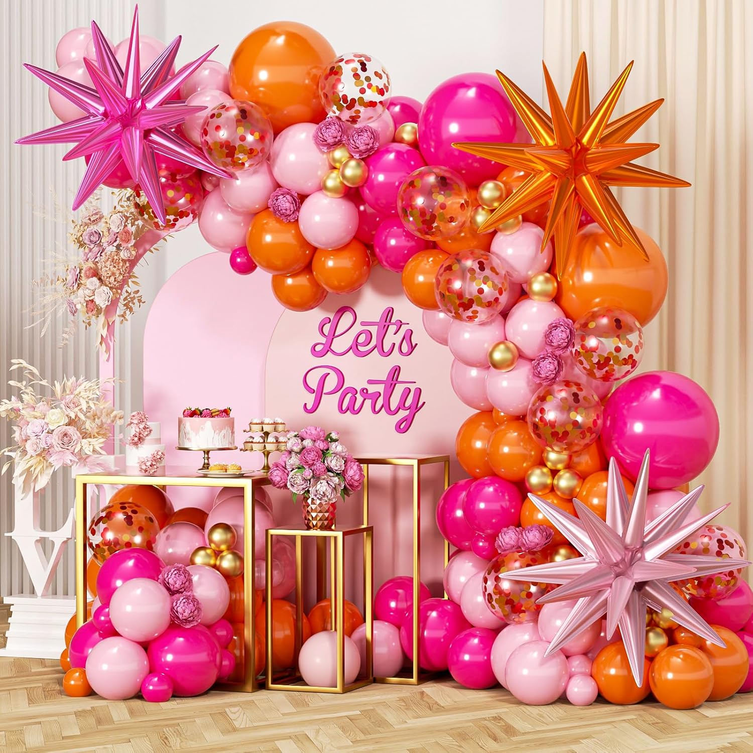 Orange Lighting Decor - 89 sztuk gorąco różowych, pomarańczowych, metalicznych
