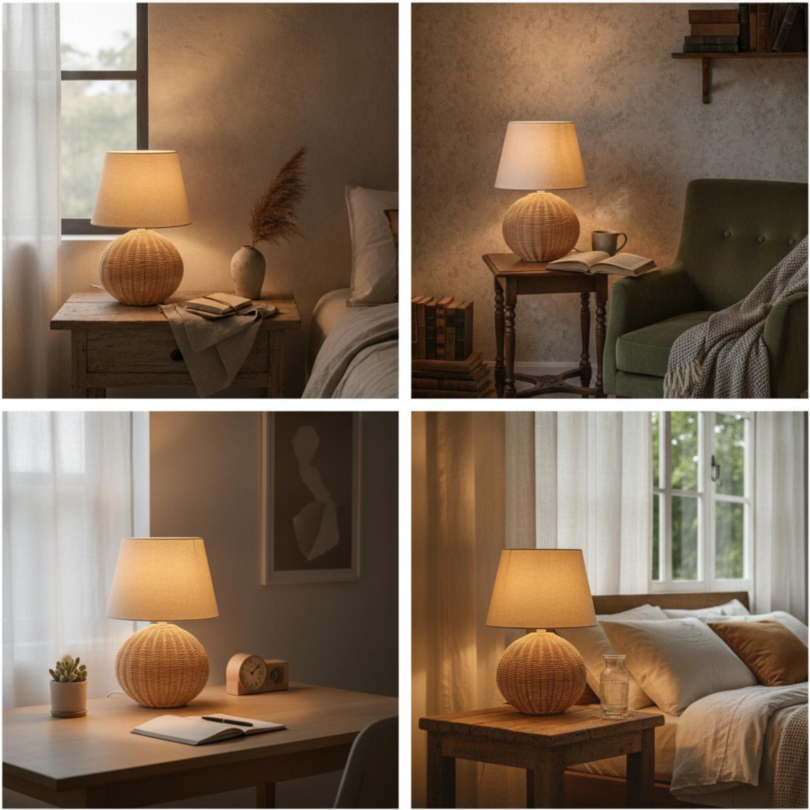 Lampka nocna z rattanową podst – Room Lighting Bedroom Decor recenzja i cena
